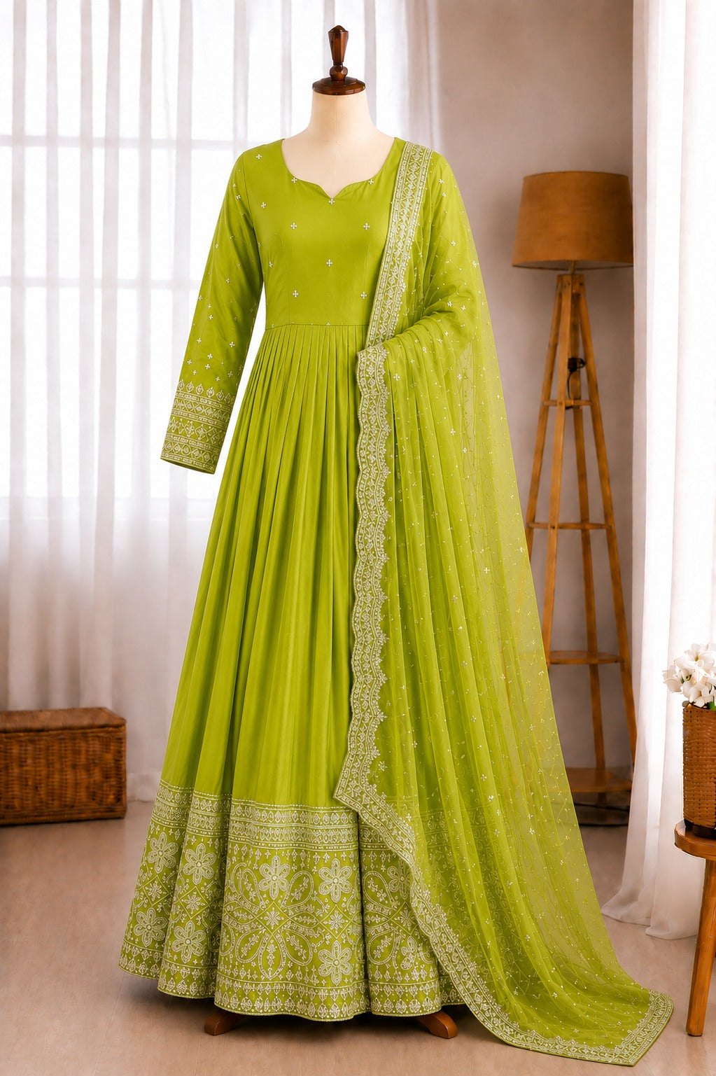 Chinon Silk 5mm Sequence Embroidery Work Gown Set