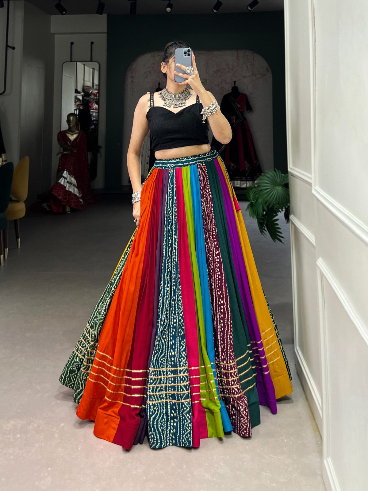 Garba Night 8 MTR Flair Lehenga Choli With Gamthi Work