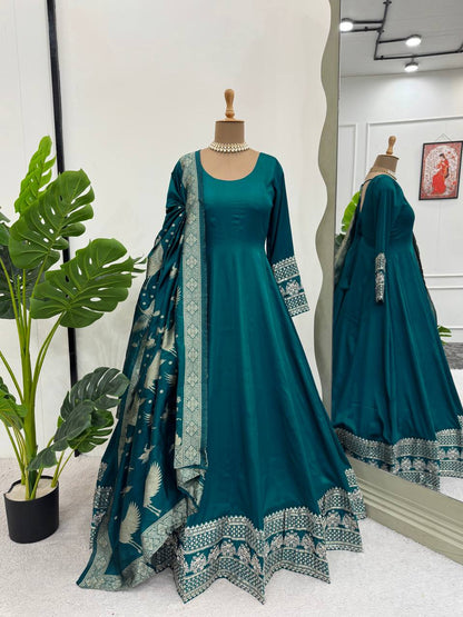 Thread with sequence Wirk With Satin Silk Gown