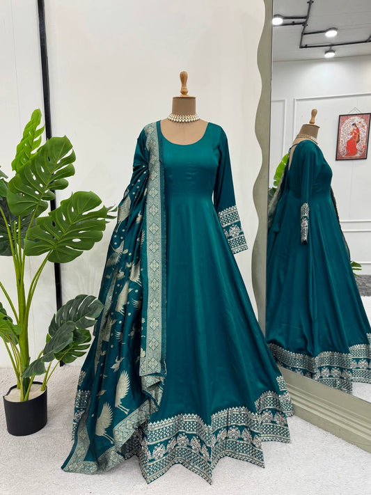 Thread with sequence Wirk With Satin Silk Gown