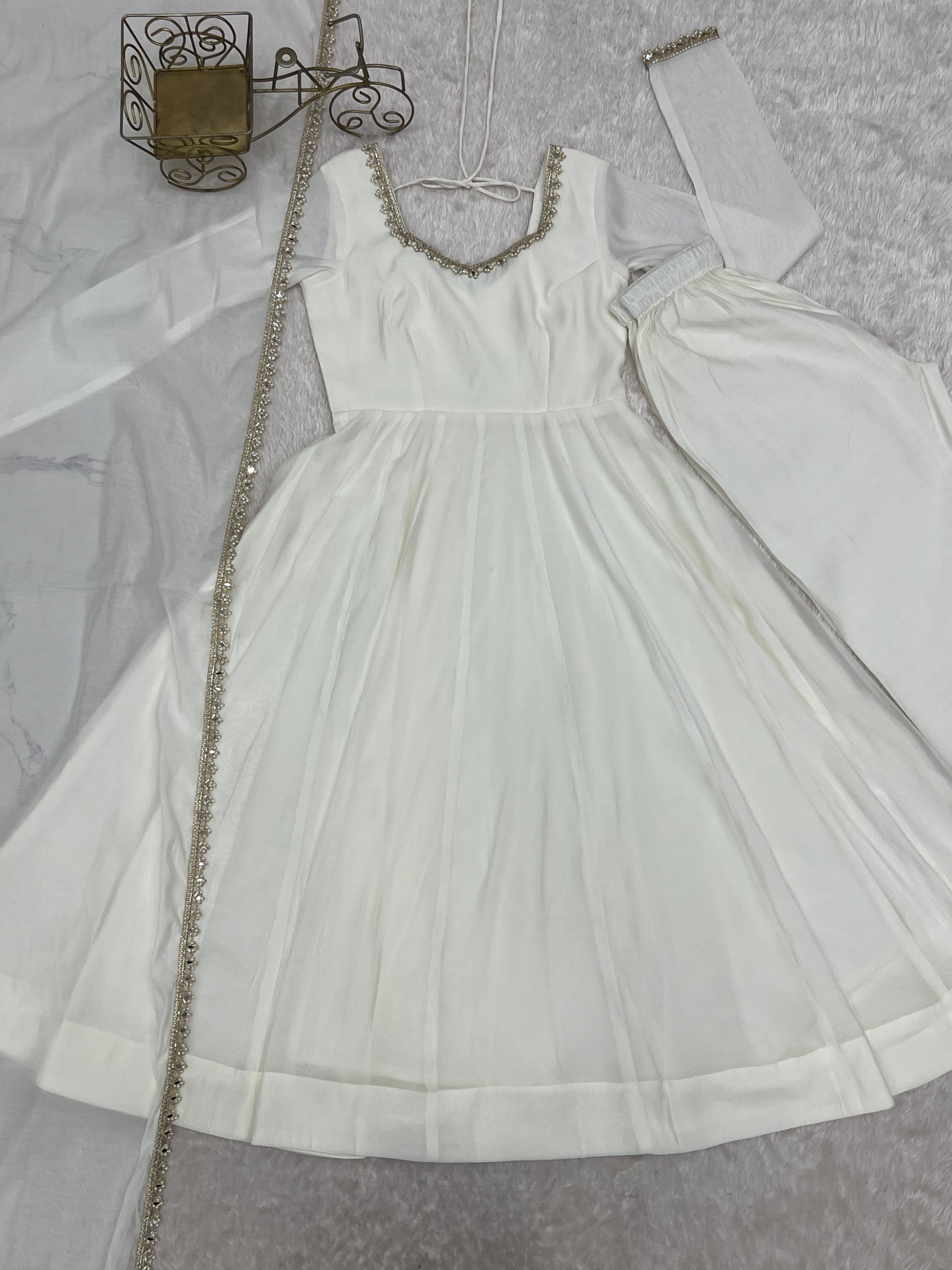 Pure Mal Chanderi Mirror Work Gown Dupatta