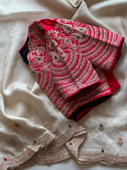 Tissue Crepe Silk Handwork Saree Set