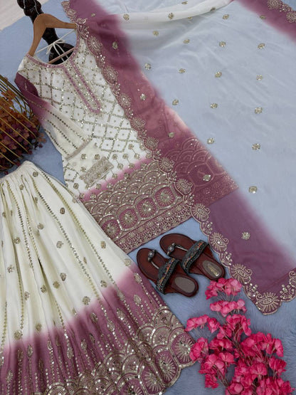 Beautiful Soft Rich Dual Tone Georgette Embroidery Sequence Work Plazzo Set