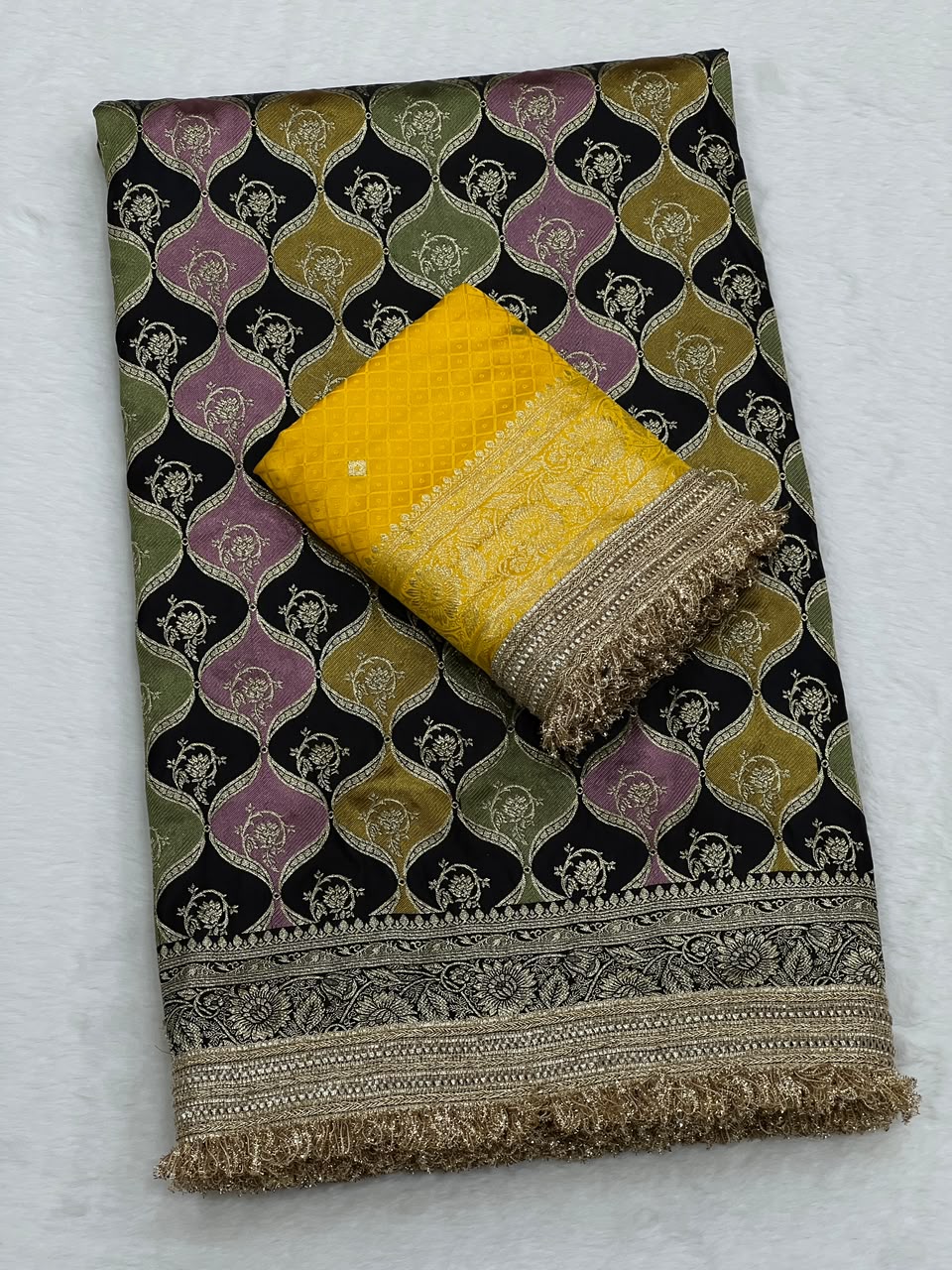 Heavy Satin Silk Banarasi Zari Weaving Saree Set