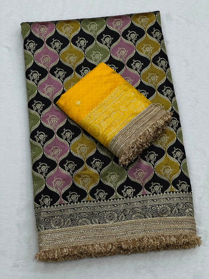 Heavy Satin Silk Banarasi Zari Weaving Saree Set