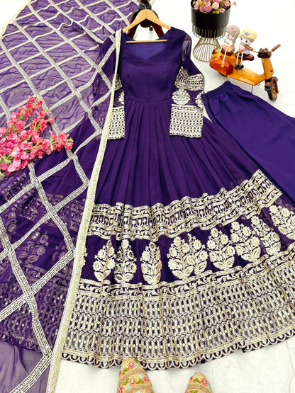 Faux Georgette With Embroidery Sequience Lace Work Gown