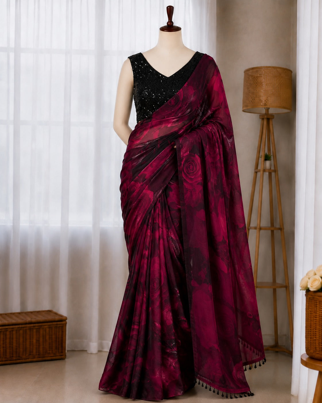 Fandy Satin Floral Print Saree