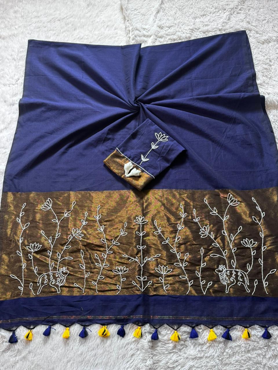 Pure Loom Cotton Cut Dana Saree Set