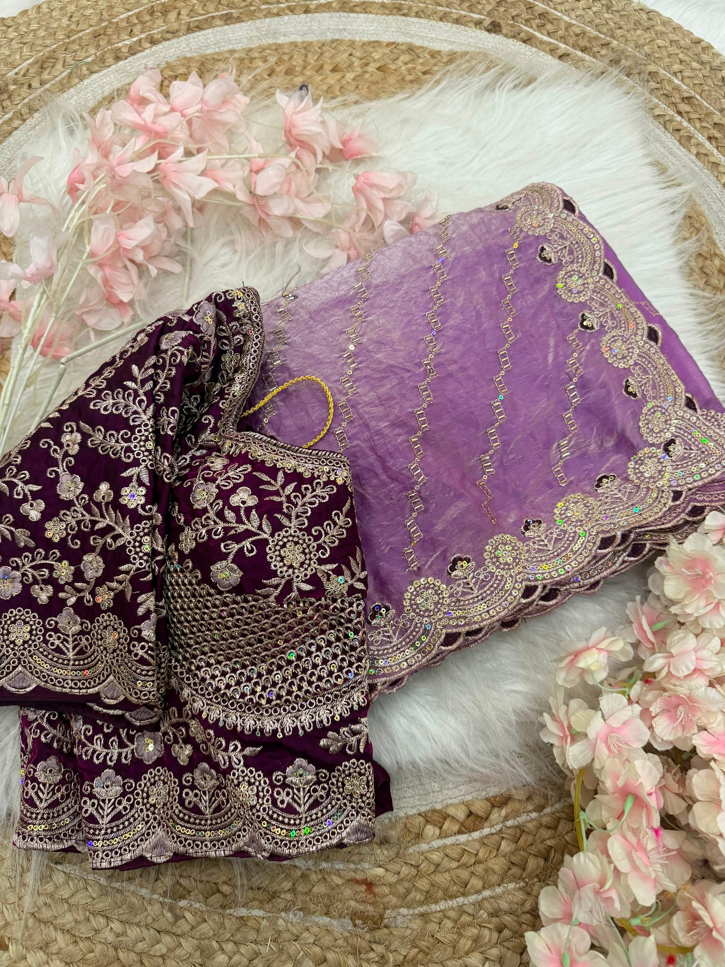 Beautiful Soft Rich Premium Space Silk With Thread & Sequence Embroidery Work Saree