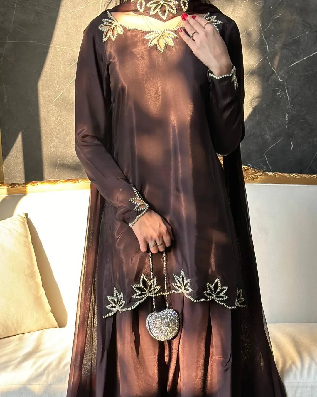 Natural Crepe Embroidered Plazzo Suit Set