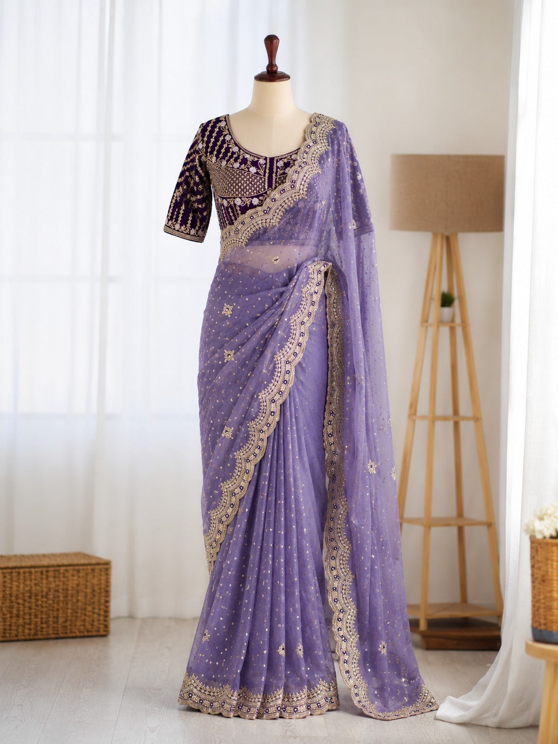NC Moss Butti Embroidered Saree Set