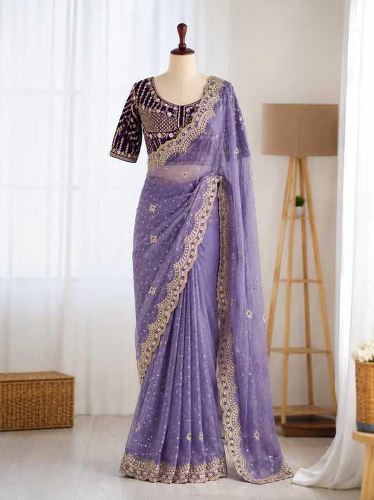 NC Moss Butti Embroidered Saree Set