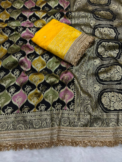 Heavy Satin Silk Banarasi Zari Weaving Saree Set