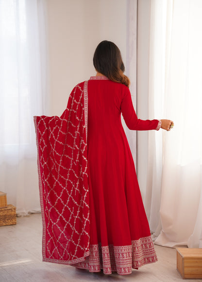 Beautifull Blooming Vichitra Silk With Fancy Lace Work Anarakali