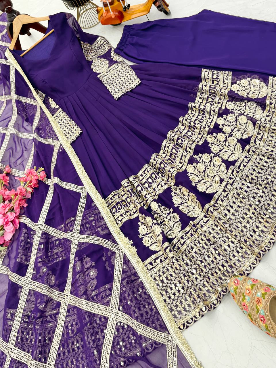 Faux Georgette With Embroidery Sequience Lace Work Gown