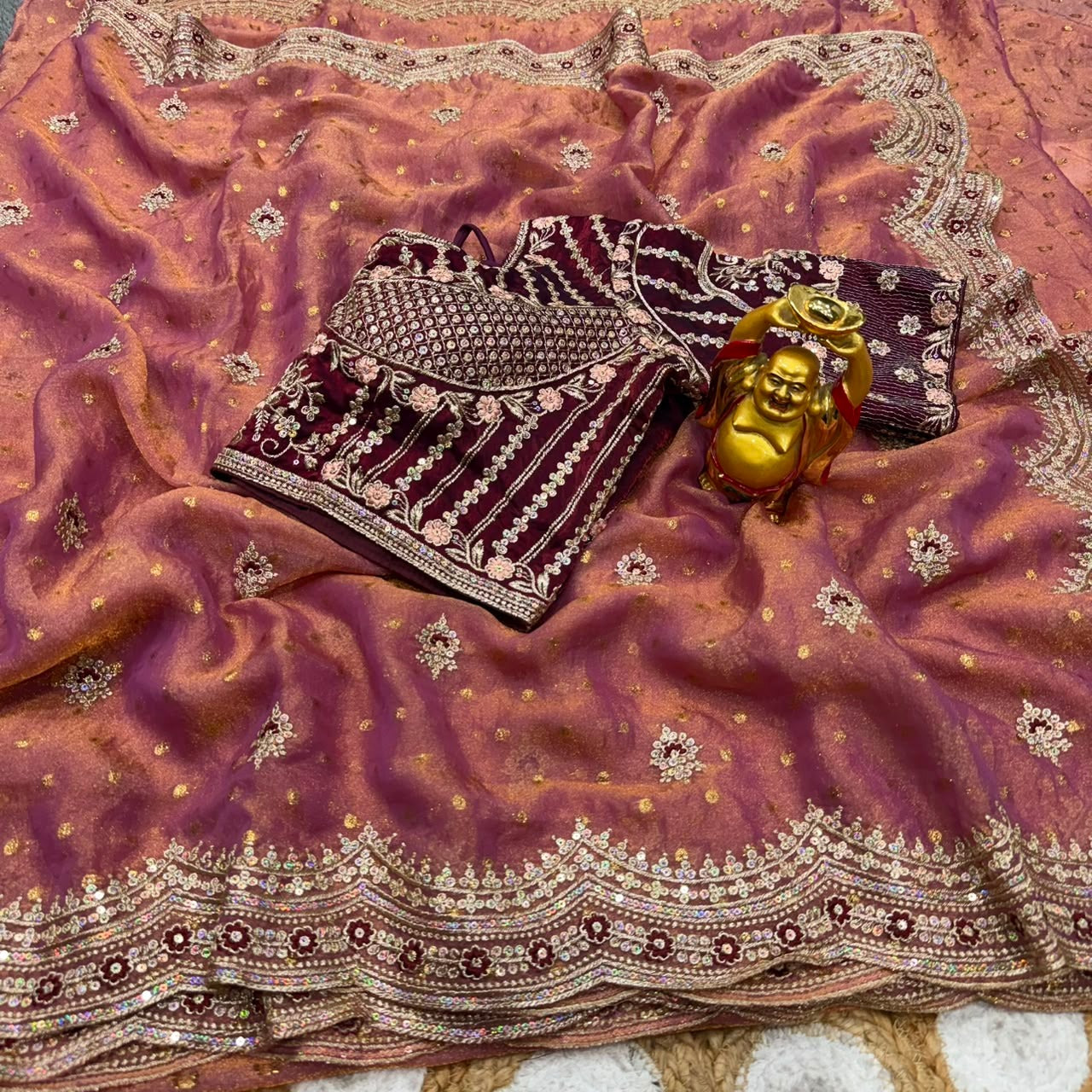 NC Moss Butti Embroidered Saree Set