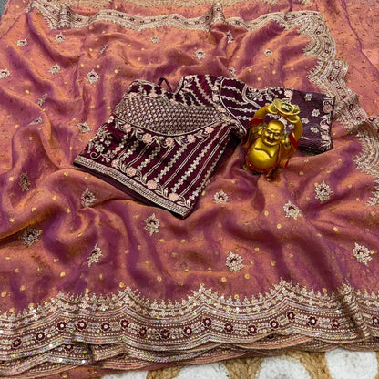 NC Moss Butti Embroidered Saree Set