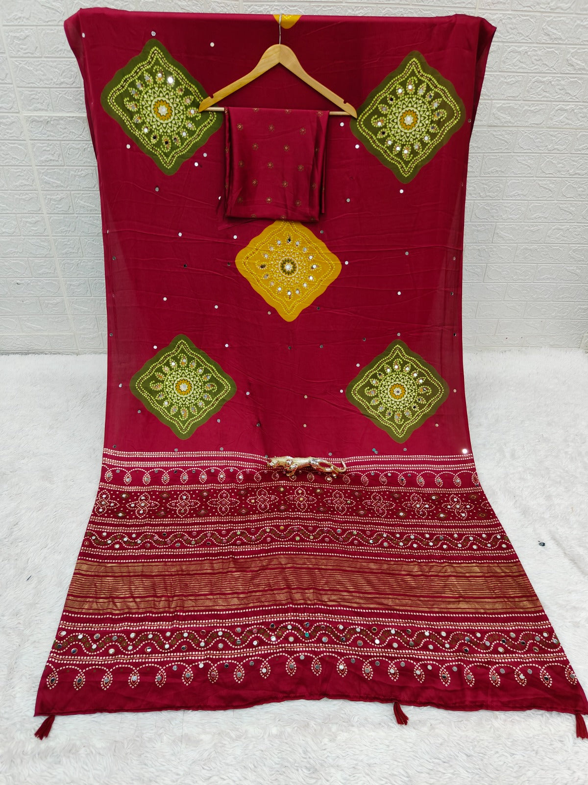 Beautiful Soft Rich Premium Japan Satin Silk With Mirror Work Saree
