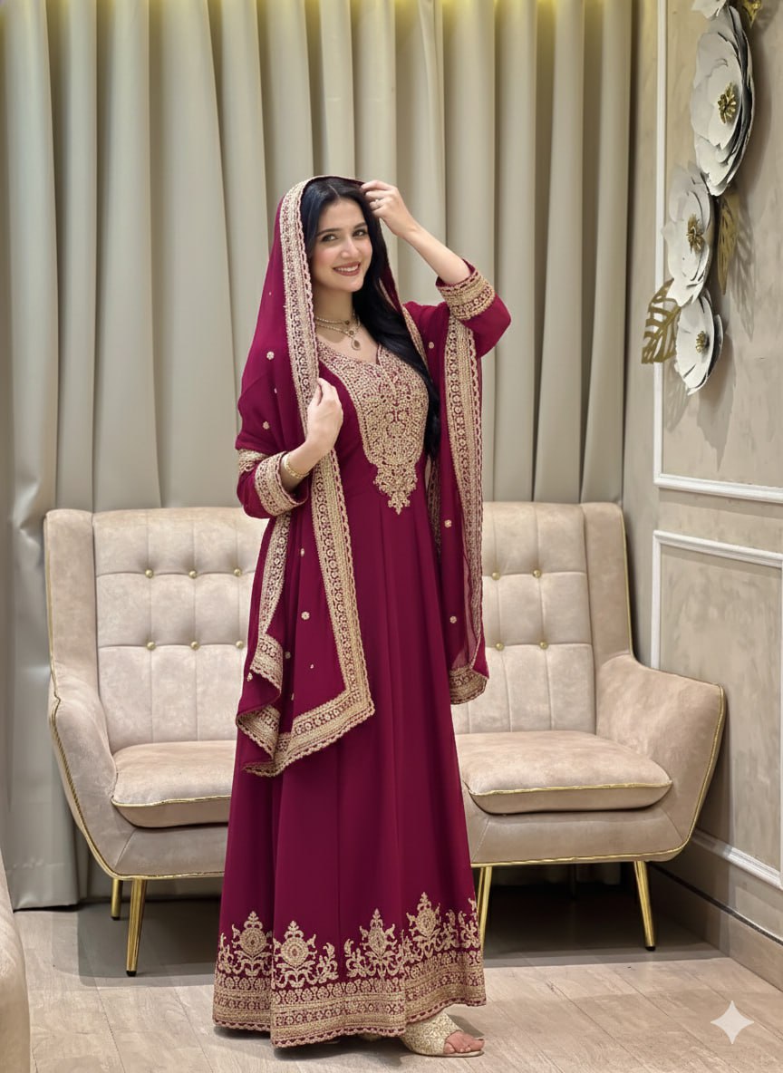 Black Color Blooming fox Georgette Heavy Embroidery Work Gown
