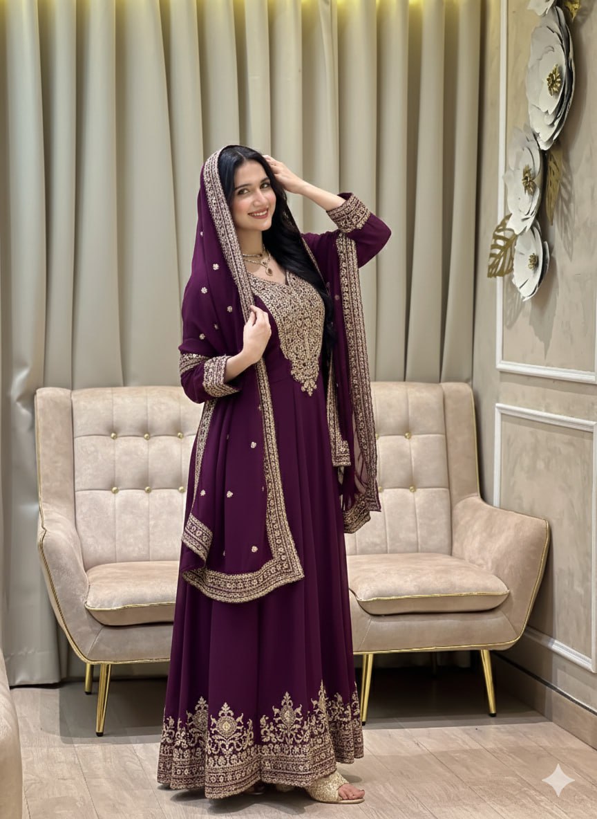 Black Color Blooming fox Georgette Heavy Embroidery Work Gown