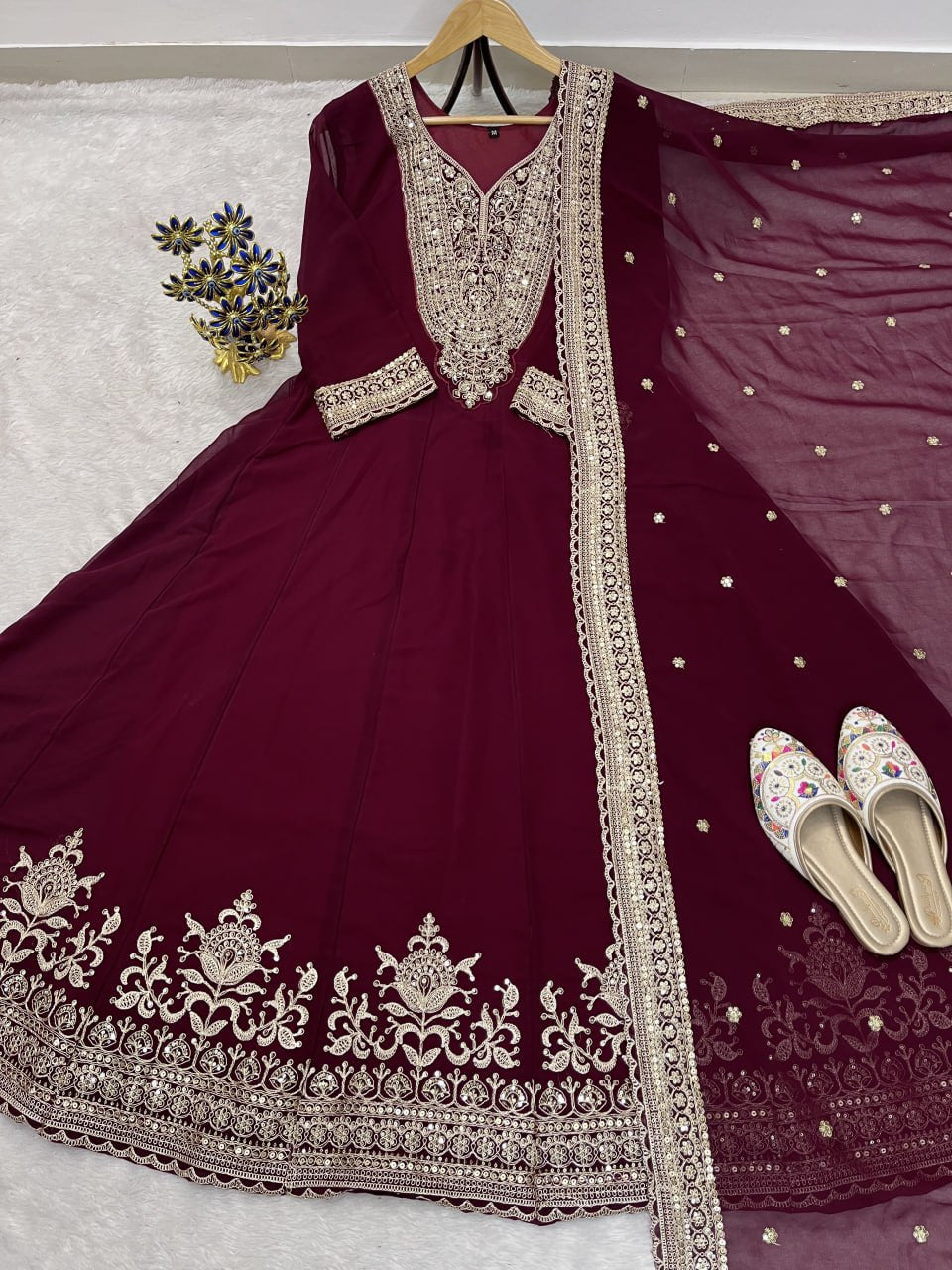 Black Color Blooming fox Georgette Heavy Embroidery Work Gown