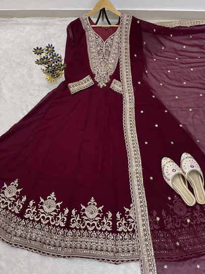 Black Color Blooming fox Georgette Heavy Embroidery Work Gown