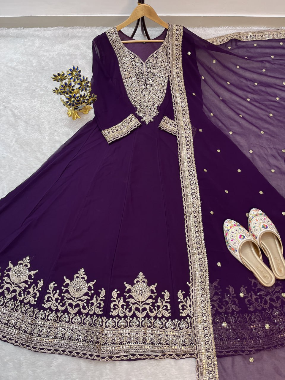 Black Color Blooming fox Georgette Heavy Embroidery Work Gown