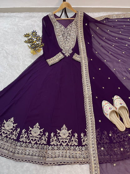 Black Color Blooming fox Georgette Heavy Embroidery Work Gown