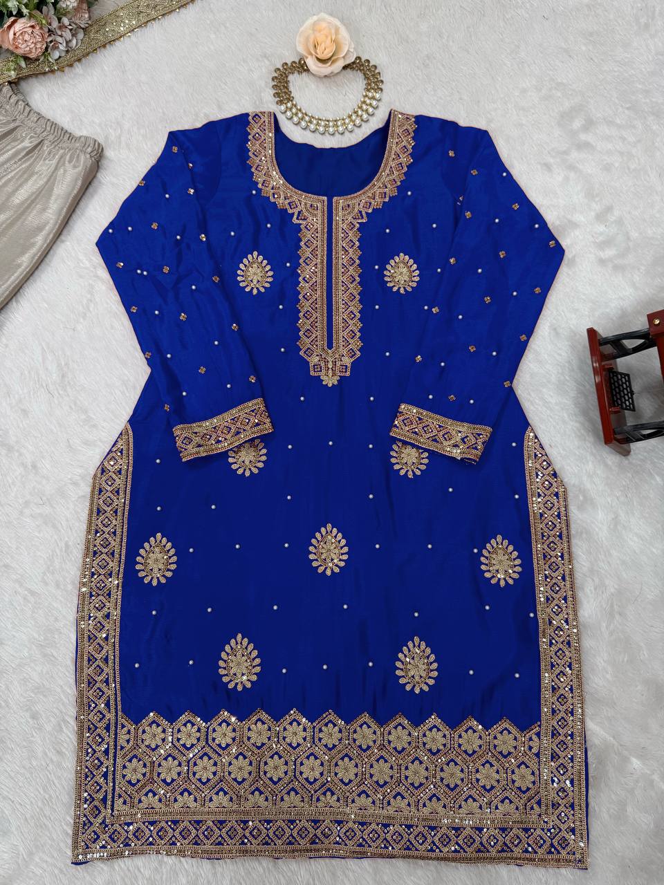 Beautifull Chinon Silk With Coding sequience Work Top Sharara