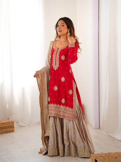 Beautifull Chinon Silk With Coding sequience Work Top Sharara