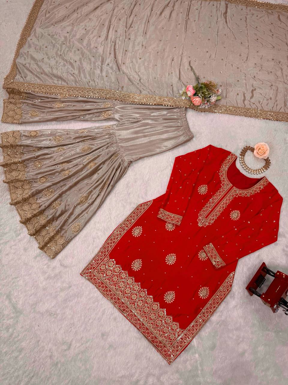 Beautifull Chinon Silk With Coding sequience Work Top Sharara