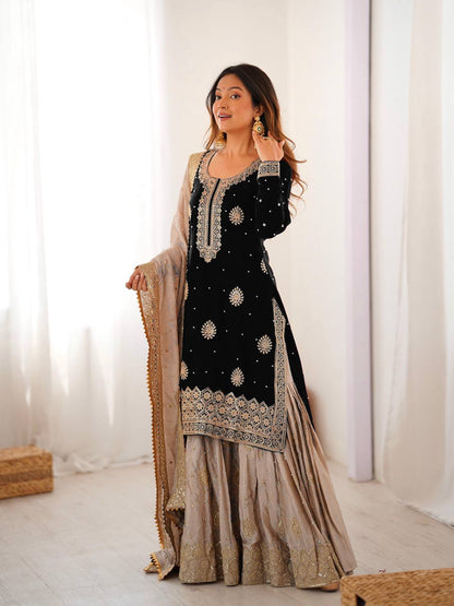 Beautifull Chinon Silk With Coding sequience Work Top Sharara
