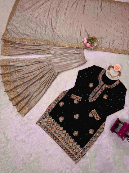 Beautifull Chinon Silk With Coding sequience Work Top Sharara