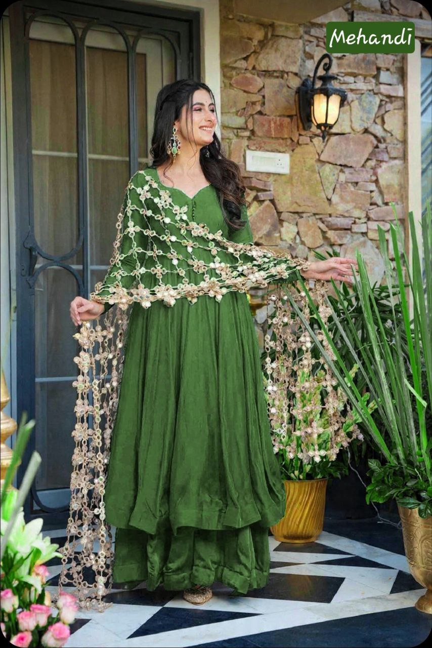 Beautifull Roman Silk With Fancy Color Anarkali Set