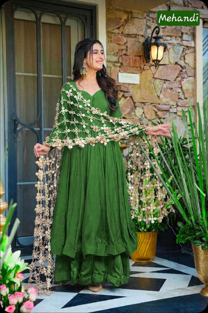 Beautifull Roman Silk With Fancy Color Anarkali Set