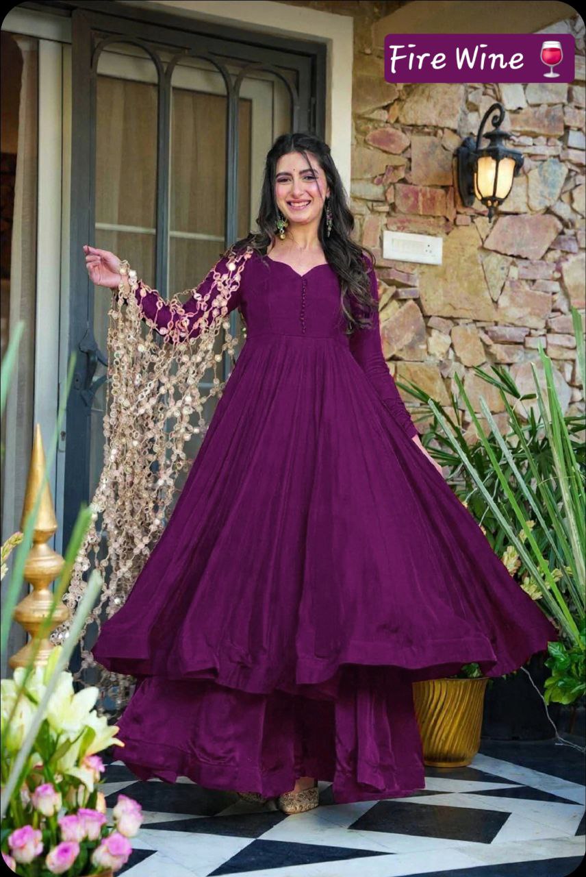 Beautifull Roman Silk With Fancy Color Anarkali Set