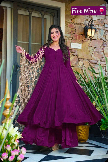 Beautifull Roman Silk With Fancy Color Anarkali Set