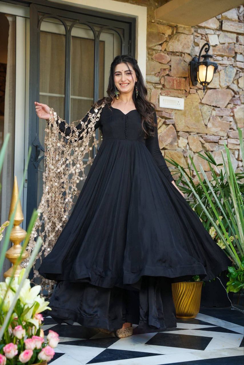 Beautifull Roman Silk With Fancy Color Anarkali Set