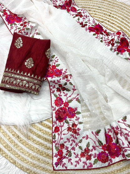 SOFT GEORGETTE EMBROIDERY SEQUENCE WORK SAREE