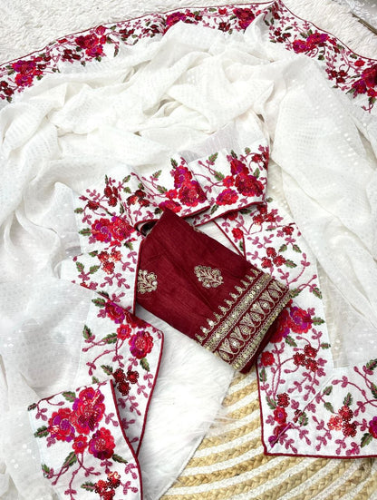 SOFT GEORGETTE EMBROIDERY SEQUENCE WORK SAREE