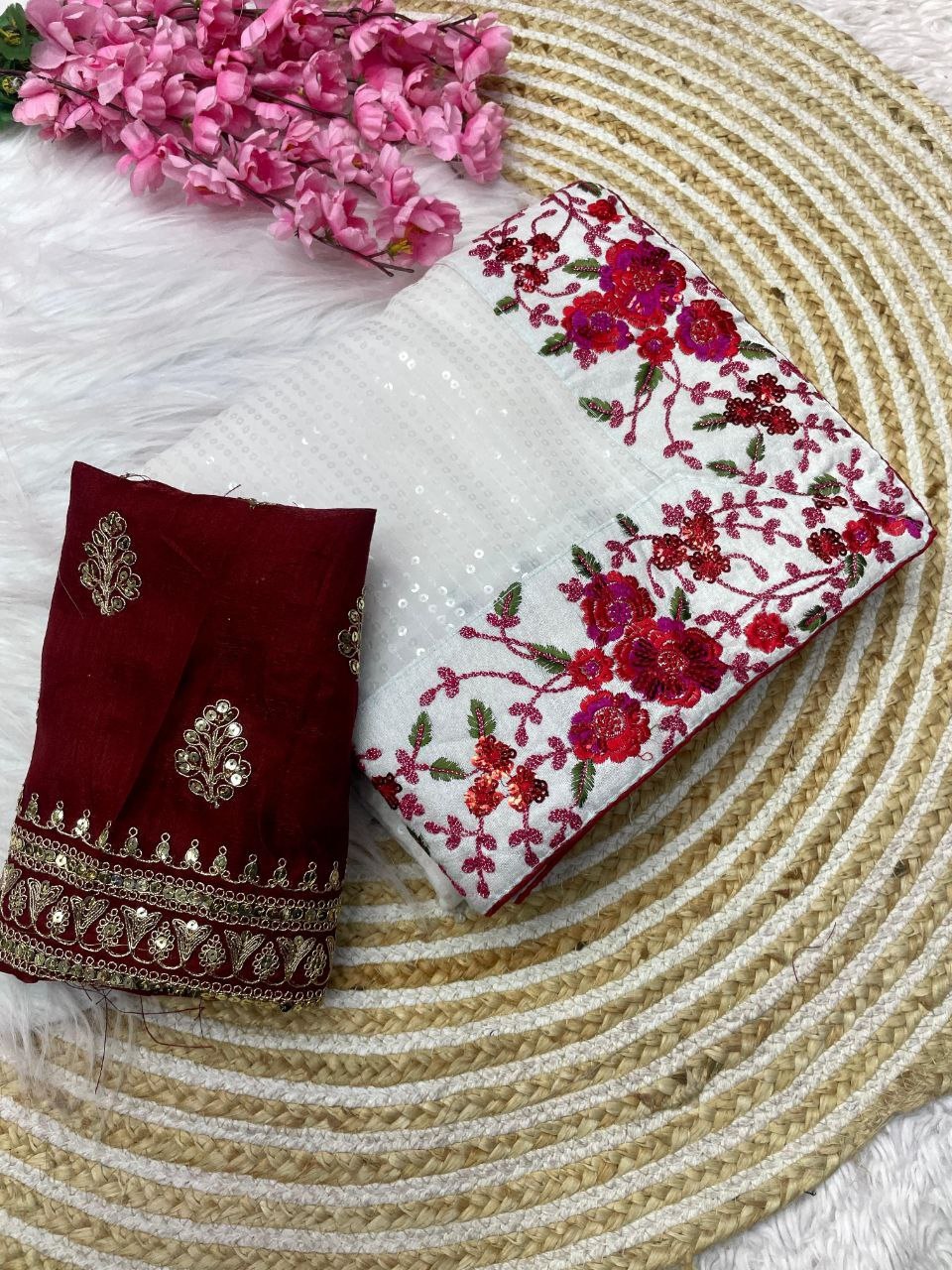 SOFT GEORGETTE EMBROIDERY SEQUENCE WORK SAREE
