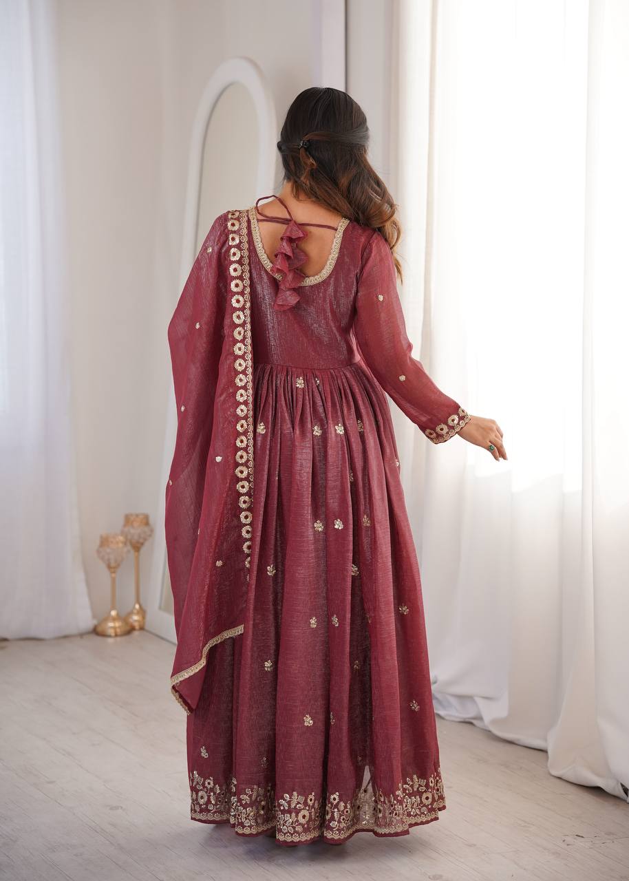 Beautifull Maroon Color Crunchy With Sequience Work Top Pent