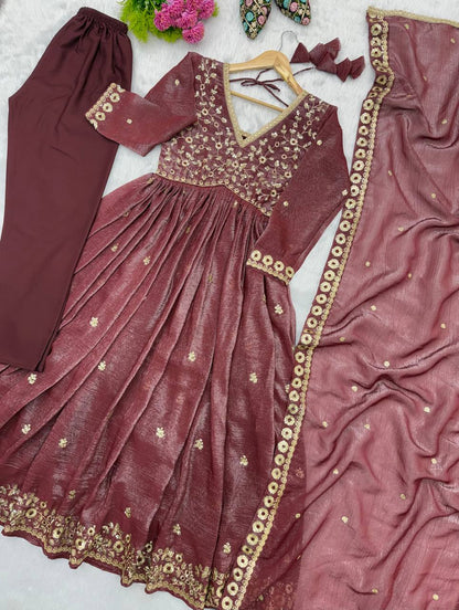 Beautifull Maroon Color Crunchy With Sequience Work Top Pent