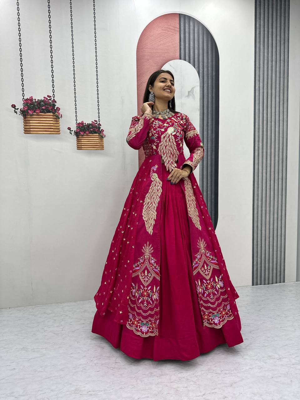Beautifull Vichitra With Lumpi Lace Border Work Lehenga Set