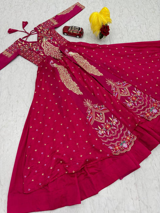 Beautifull Vichitra With Lumpi Lace Border Work Lehenga Set