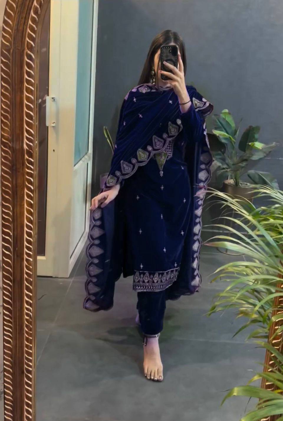 Havy Viscos Velvet Embroidery Work Top Bottom