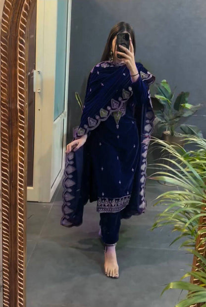 Havy Viscos Velvet Embroidery Work Top Bottom