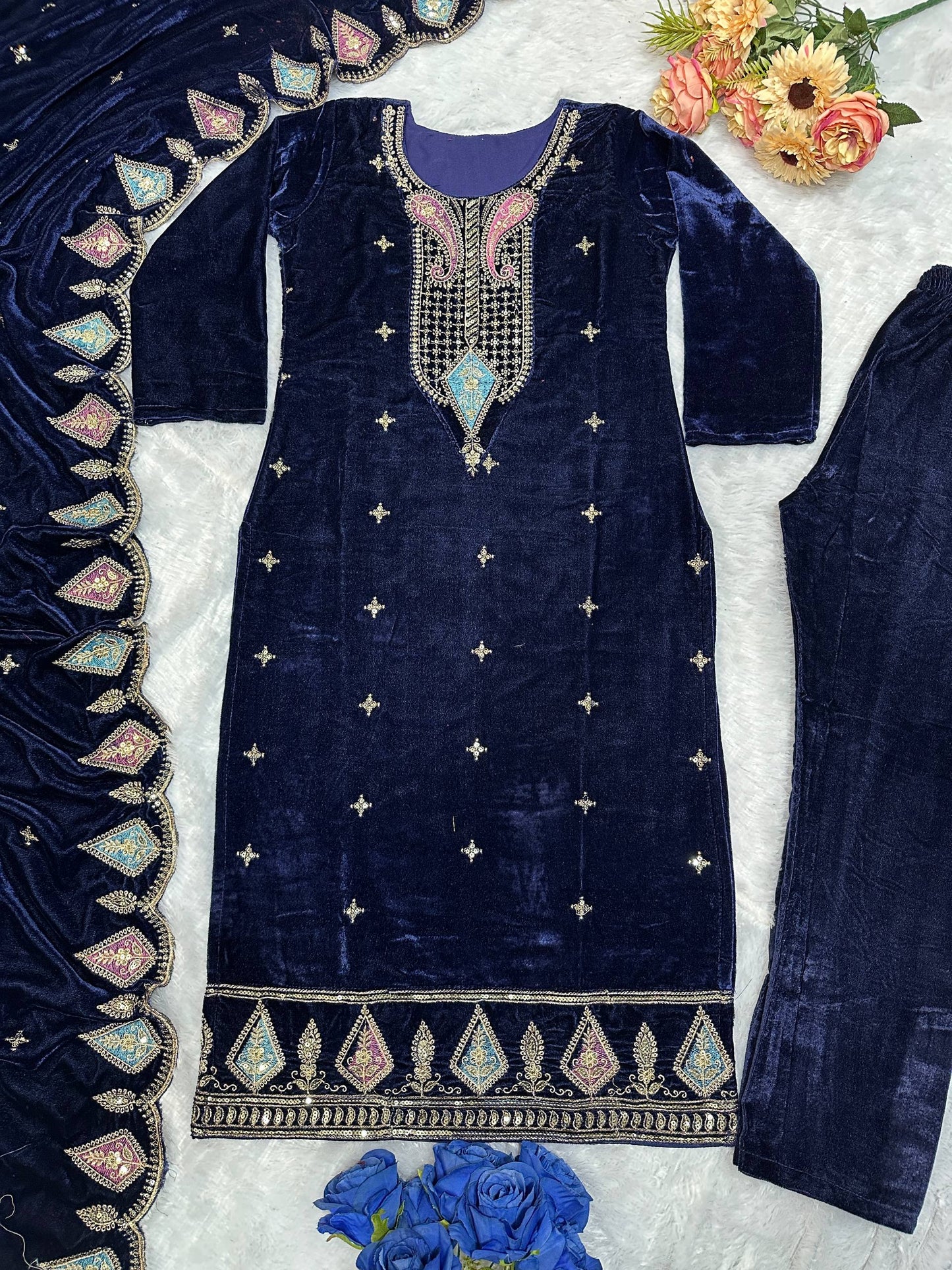 Havy Viscos Velvet Embroidery Work Top Bottom