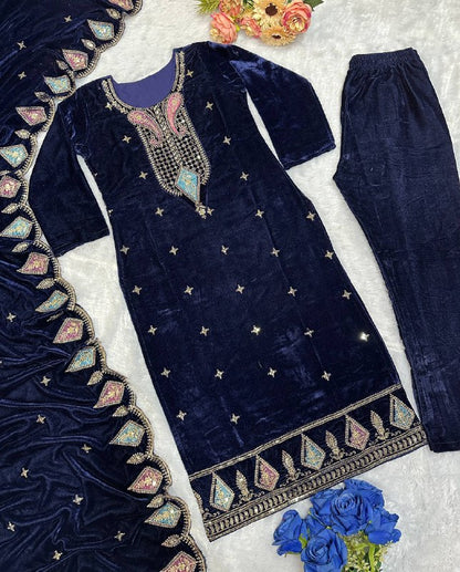 Havy Viscos Velvet Embroidery Work Top Bottom