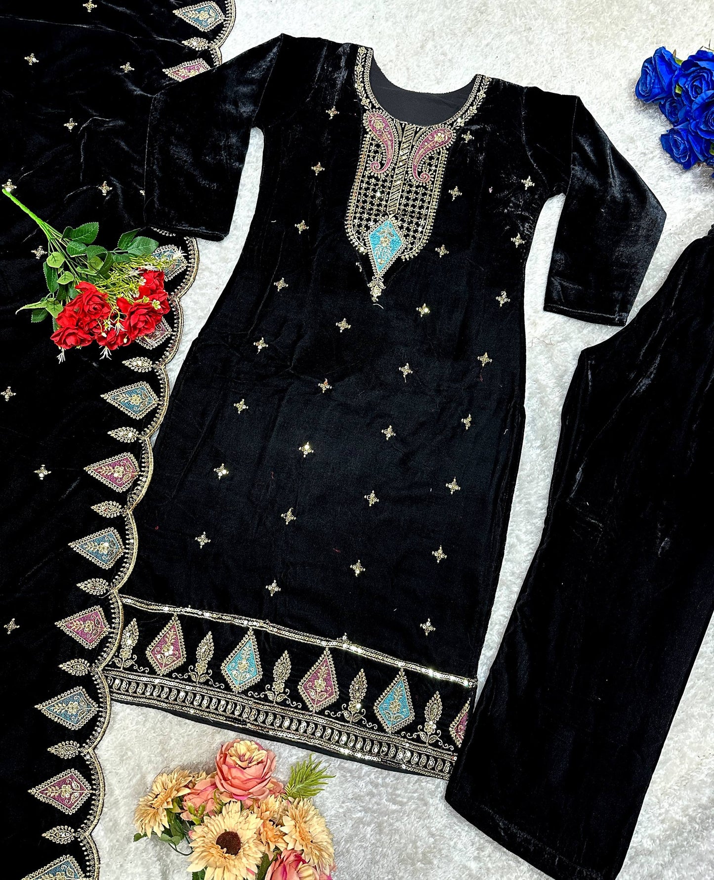 Havy Viscos Velvet Embroidery Work Top Bottom